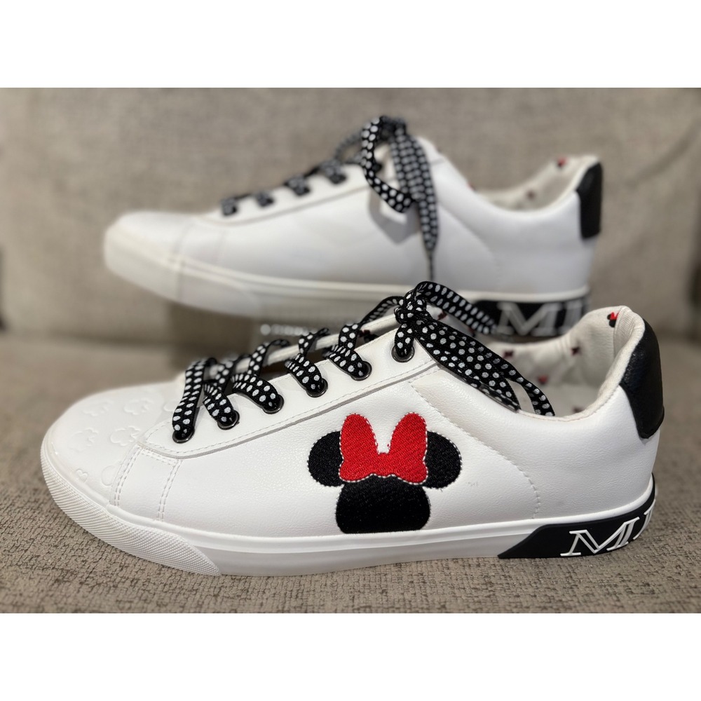 Women's White Sneakers with Red Bow Accent
